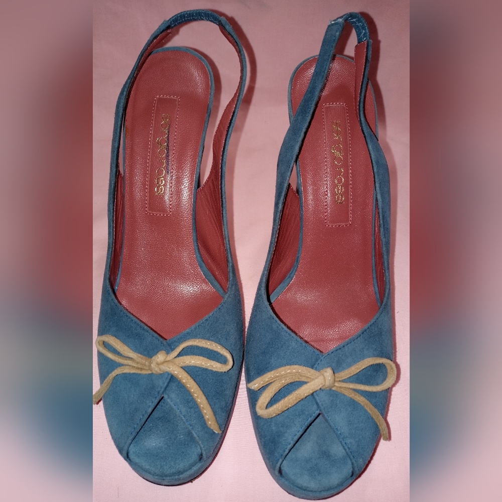 Sergio Rossi Suede Open Toed Slingback Size 6.5